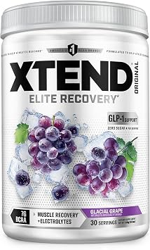 Xtend Original BCAA Powder, 7g BCAAs and 2.5g L-Glutamine for Muscle Recovery Hydration and Lean Muscle, Sugar Free Intra and Post Workout Drink with Electrolytes, Glacial Grape, 30 Servings