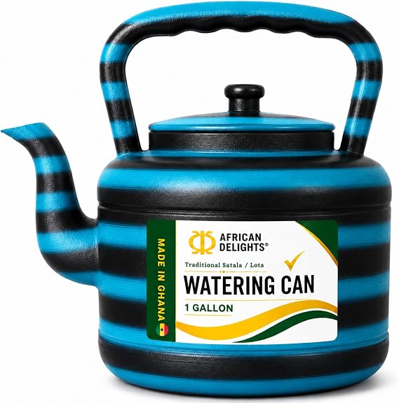 African Delights Watering Can - 1 Gallon Plastic Colorful Watering Jug - Watering Can - Made in Africa - Lota for Bathroom Blue/Black