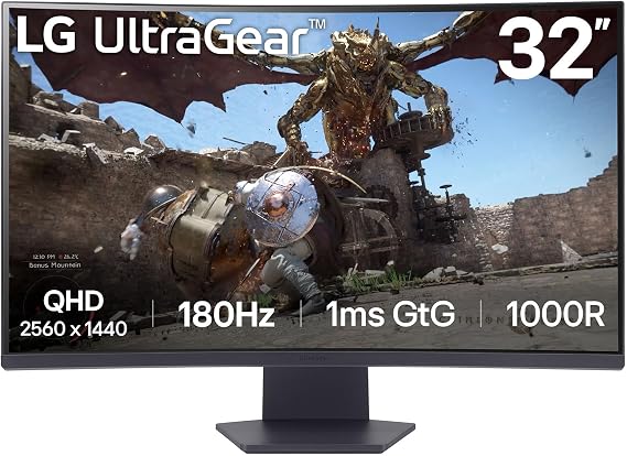 LG Electronics Ultragear Curved QHD Gaming VA Monitor 32 (80 cm) 2560 x 1440 16:9 1ms GtG 180Hz HDR10 300 cd/m² AMD FreeSync Dynamic Action Sync - Black