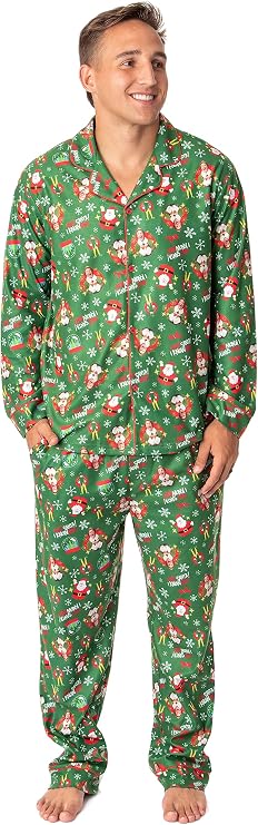 INTIMO Elf The Movie Mens' Film OMG! Santa! I Know Him! Button Down Sleep Pajama Set