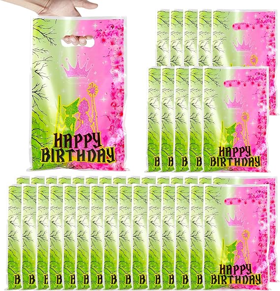 SUNAI 30Pack Magical Birthday Party Gift Bags, Pink and Green Design For Party Supplies