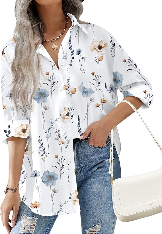HOTOUCH Women Oversized Button Down Shirts Long Sleeve Blouses with Pocket