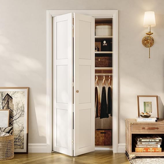 SMARTSTANDARD Bifold Closet Door for 36" x 80" Opening, MDF, 2-Panel, White