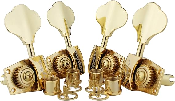 Guyker Bass Tuners (2R + 2L) - 1:26 Ratio Open Gear Tuning Key Pegs Machine Head Replacement for Electric Jazz Guitar Bass or Precision Instruments - Gold