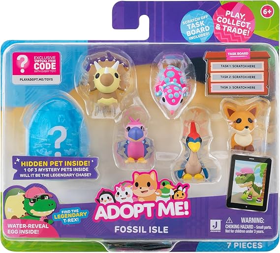 Adopt Me! Pets Multipack Fossil Isle - Hidden Pet - Top Online Game - Exclusive Virtual Item Code Included - Fun Collectible Toys for Kids Featuring Your Favourite Adopt Me Pets, Ages 6+