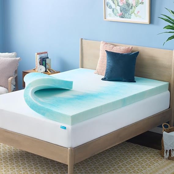 Linenspa 4 Inch Swirl Gel Memory Foam Mattress Topper, Twin Size Cooling Gel Infused, Ventilation Holes Pressure Relieving Bed Topper CertiPUR Certified
