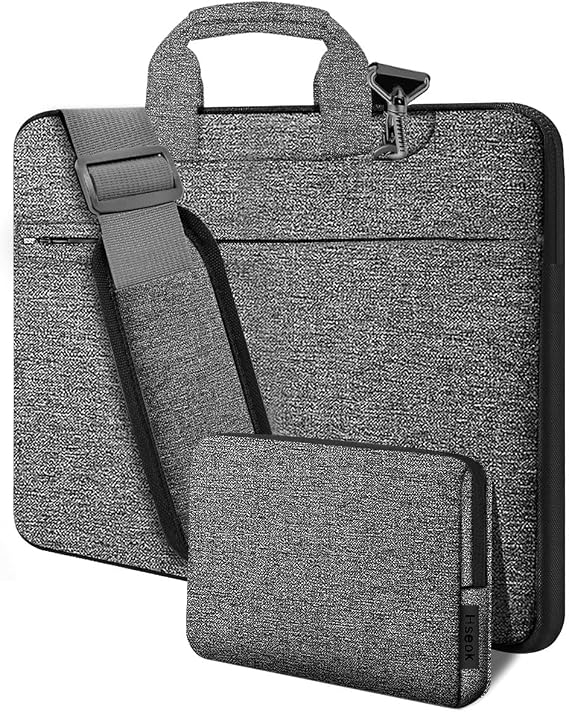 Hseok Laptop Shoulder Bag 15.6-16 inch Case,Water-Resistant Shockproof Computer Handbag with Small Case Compatible with MacBook Pro/Neo 16",Mac Air 15 M5, XPS 15/16 and most 15.6-16 PC,Gray-black
