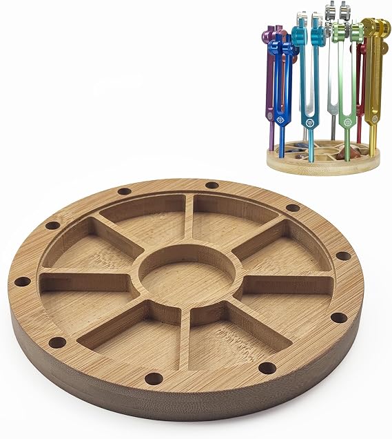 10pc Bamboo Holder for Tuning Fork Sound Healing 10pc Organizer | Sound Healing Accessories | Tuning Fork Storage | Biofield Harmonization | 10 Capacity