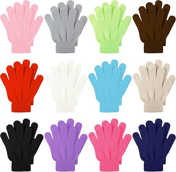 12 Pairs Kid's Winter Magic Gloves Children Stretchy Warm Magic Gloves Boys or Girls Knit Gloves for 6-12 Years