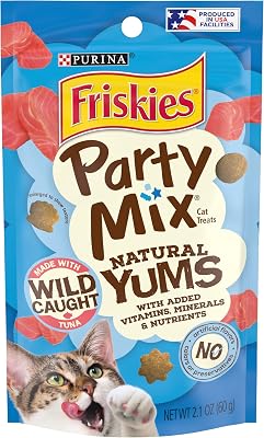 Purina Friskies Natural Cat Treats, Party Mix Natural Yums With Wild Tuna - Pack of 10 2.1 oz. Pouches