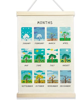 NQDWX Months of The Year Weather Educational Poster Hanger Frame For Kids Room Classroom 12x17 Inches.046