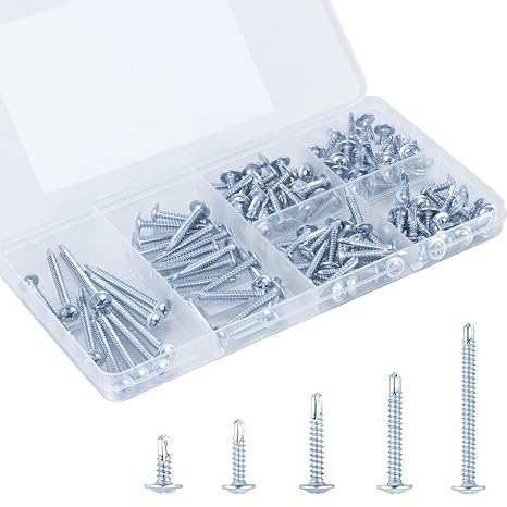Self Tapping Screws Assortment Kit, #8 sheet metal screws for Metal Wood & plastic, 125Pcs Galvanized Phillips Truss Head Self Drilling Screws in 5 Sizes (1/2, 3/4, 1-1/4, 1in, 2in)