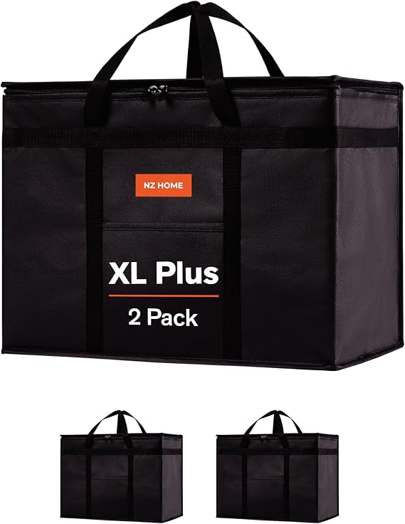 NZ home Insulated Food Delivery Bag, Thermal Bag, Cooler Bag for Grocery Shopping, Hot & Frozen Food Takeaway, Reusable, Foldable & Heavy Duty