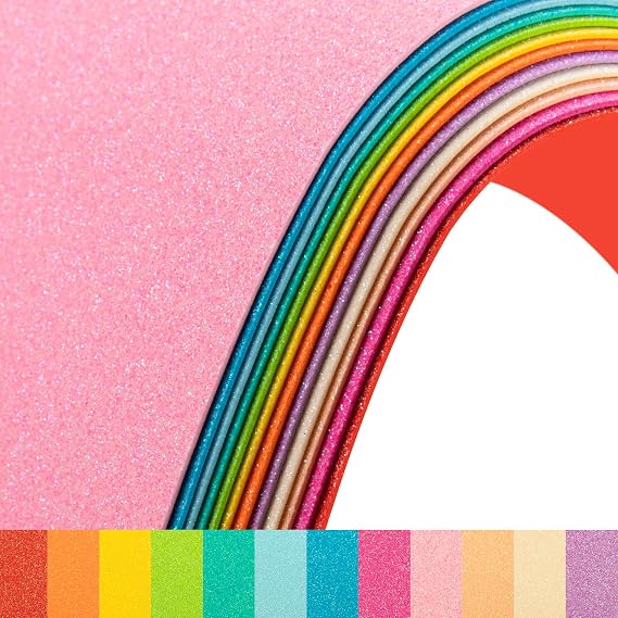 12 Pack Glitter Foam Sheets Craft 7.9 x 11.8 inch, 12 Colors Sparkles Foam Paper for Art Crafts Projects, Classrooms Scrapbook Gift DIY Cutters Card Party Decoration (Multicolor-02)