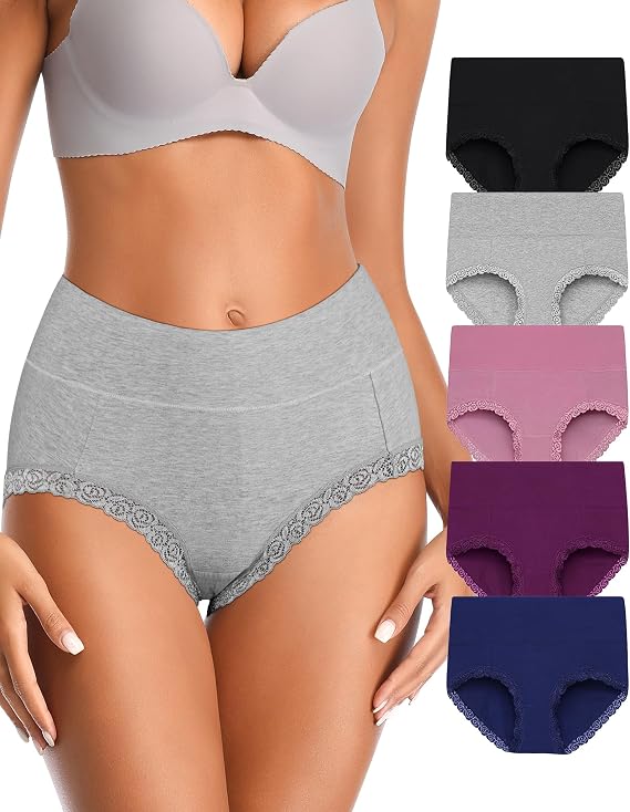 Annenmy High Waisted Womens Underwear Cotton Underwear Full Coverage Briefs Stretch Breathable Ladies Panties 5 Pack