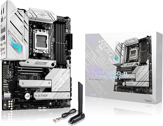 ASUS ROG Strix B650-A Gaming WiFi AMD B650 AM5 RyzenTM Desktop 9000 8000 & 7000 ATX motherboard, 12 + 2 power stages, DDR5, 3x M.2 slot, PCIe 4.0, 2.5G LAN, WiFi 6E, USB 3.2 Gen 2x2 Type-C, Aura Sync | Type-C, and immersive audio with ALC4080 and DTS Sound, ROG Strix Gaming WiFi AMD RyzenTM Desktop 9000 8000 &, WiFi 6E