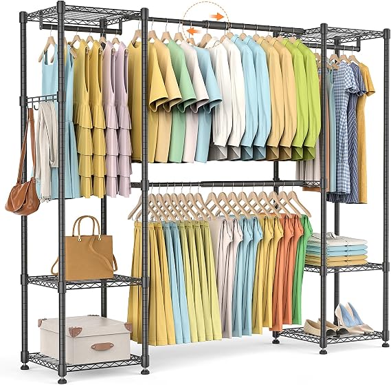 Himimi Adjustable Heavy Duty Clothes Rack, Extendable Closet System, Black