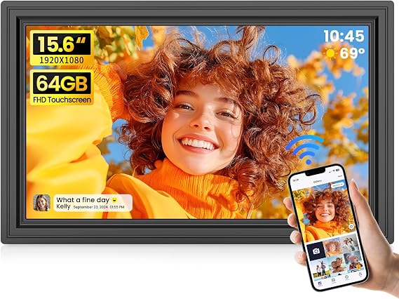 64GB 15.6" Large Digital Picture Frame, Uhale WiFi Electronic Photo Frames with 1920 x 1080 FHD IPS Touch Screen, Support Auto-Rotate Wall Mounted SD&USB Card, Share Photos/Videos from Phone Instantly