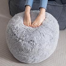 HIGOGOGO Faux Fur Beanbags Round Footstool Bean Bag Pouf with Foam Chunk Filling, 50 x 35 cm Floor Poufs Foot Rest for Living Room, Grey