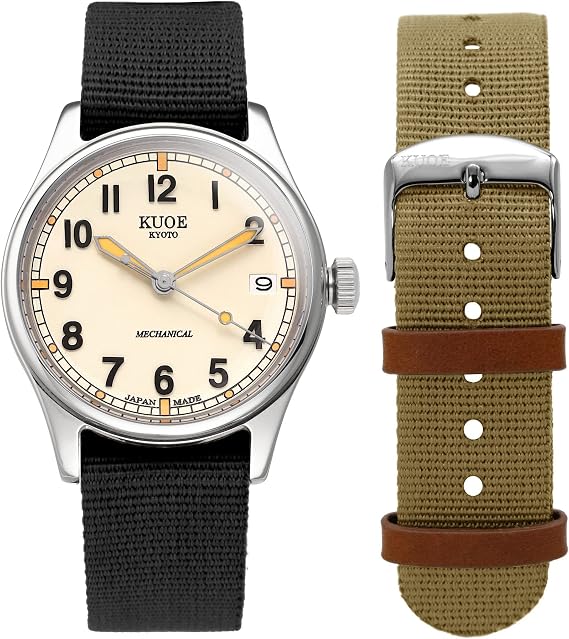 KUOE OLD SMITH 90-002 Watch, Made in Japan, 10 ATM, Automatic Winding, Ivory Dial, Replacement Strap Included, Men's, Women's