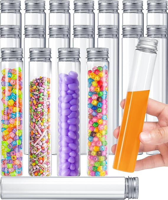 Berenti Clear Plastic Test Tubes with Screw Top Lids, 20 Pack, 115 ml