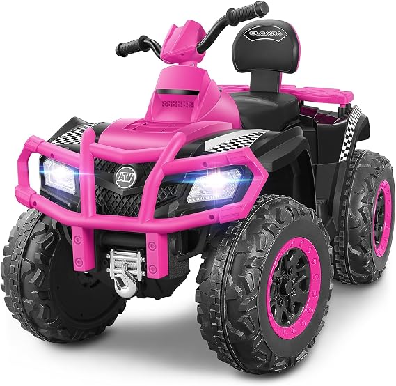 ELEMARA 24V 2 Seater Ride on ATV for Big Kids,4WD Off-Road 4 Wheeler Ride on Toy,400W Motor with 5mph Max Speed,w/Bluetooth,LED Lights,Boys & Girls Ride on,Electric Car to Drive, Pink