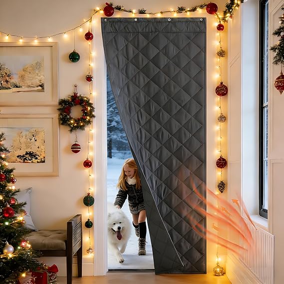 NICETOWN Thermal Insulated Door Curtain with 3 Hanging Ways, 34"x82" Windproof Cold Protection for Bedroom Doorway, Patio, Garage, Saves Heating Costs for Winter & Summer, 1 Panel, Grey