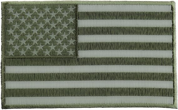 Subdued Green American Flag Patch - 5x3 inch. Embroidered Iron on Patch (P5646)