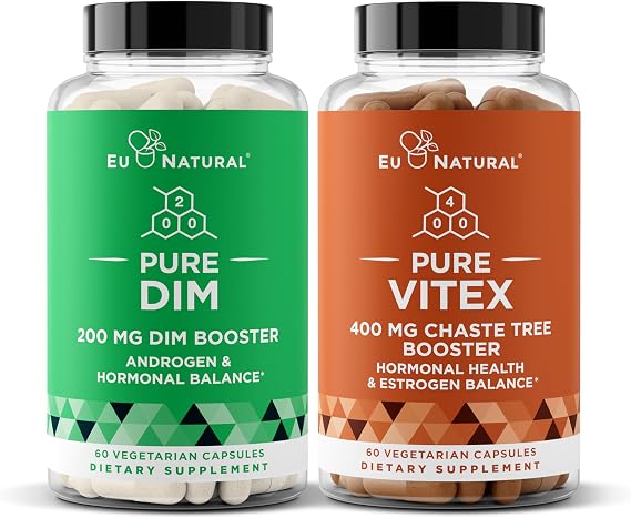Pure DIM 200 Mg and Pure Vitex 400 Mg Supplement Bundle - Hormone Balance Support for Energy, Stress, Natural PMS Support - Menopause, Hot Flash Support - 60 Capsules Each