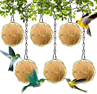 6Pcs Ball Bird Feeders, Balls Suet Feeders for Outside Hanging Metal Hanging Bird Feeders with Hooks Fat Ball Bird Feeders for Wild Birds Outdoor GardenGold