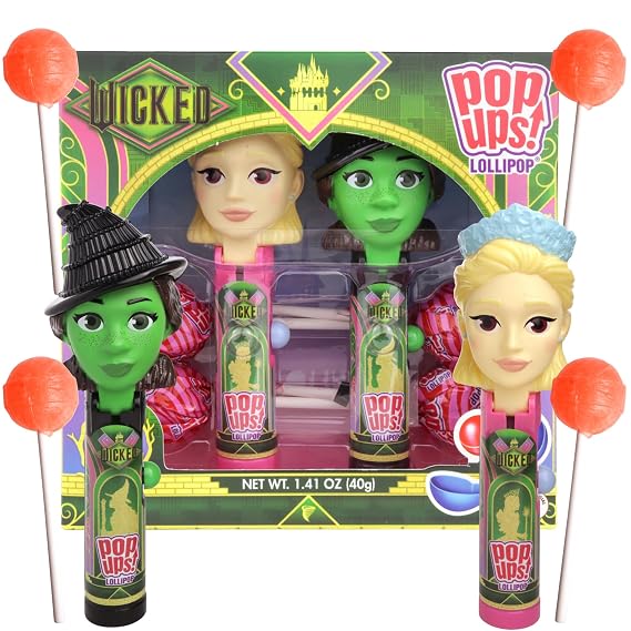 Limited Edition Wicked Pop Ups Gift Set, Individually Wrapped Suckers with Character Lollipop Holders, Artificial Dye Free, Strawberry Flavored, 1.41 Ounces