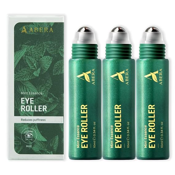 Abera Eye Roller Serum for Men Eye Bags, Dark Circles & Puffiness Treatment Mint Essence with Vitamin C & Peptides 0.34 fl oz 3 Box