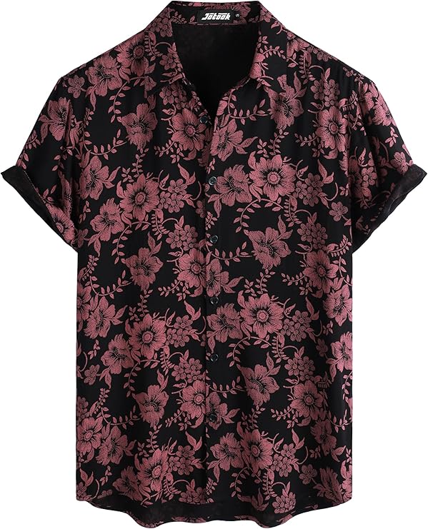 JOTOOK Mens Hawaiian Shirts Short Sleeve Casual Button Down Summer Shirts Floral Beach Vacation Tropical Shirts