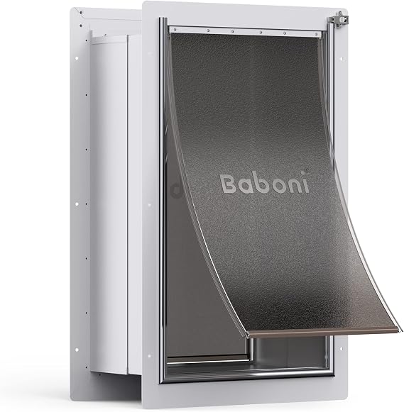 Baboni Pet Door Wall Steel Frame Telescoping Tunnel Aluminum Lock Double Flap Dog Door and Cat Door Strong and Durable Pets Up to 220lbs - XL