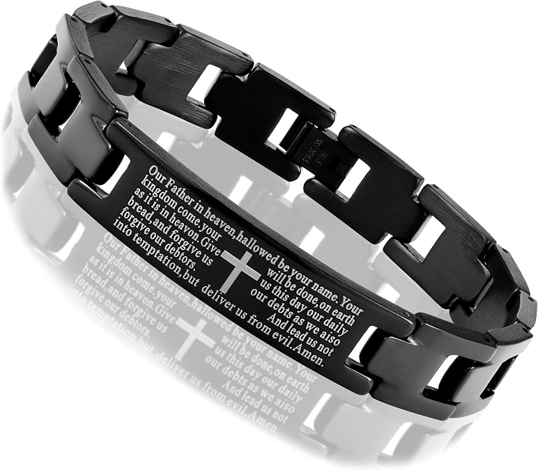 Urban Jewelry Mens 316L Stainless Steel Cross Prayer Bangle Bracelet | Cross Bangle Bracelet 316L Stainless Steel Rust Resistant Finish Polished Bangle Finish Everyday Bangle Design