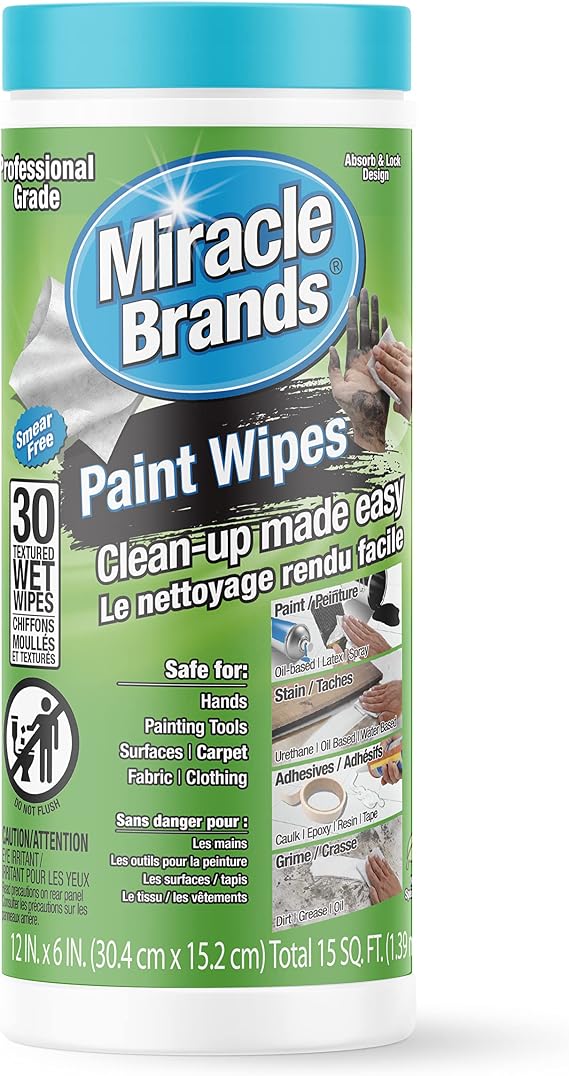 MiracleWipes for Paint Prep & Cleanup, Remove Tough Grime Build-Up, Wet Paint, Caulking, Epoxy, Colorant, and more from Hands, Surfaces, Tools - 30 Count