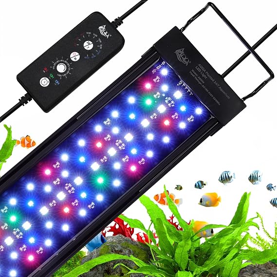 AQQA LED Aquarium Light,18W Full Spectrum 24/7 Mode Fish Tank LED Light,Adjustable Timer Brightness Aquarium Lighting,Memory Function Aquarium Plant Light with Extendable Bracket,for 45-60cm Fish Tank