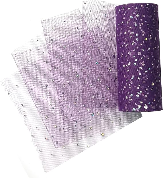 levylisa Glitter Purple Sequin Shimmer Tulle Roll 6"x 25 Yard- Purple Tulle Spool-Tulle Fabric-Tutu Tulle-Purple Wedding Tulle