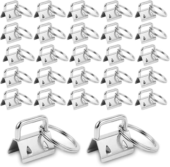 WENCHENG 100 Pack Key Fob Hardware, 1 Inch Silver Tone Key Chain Fob Wristlet with Key Ring for Wristlet Keychain, Key Lanyard, Key Chain Making Hardware Supplies