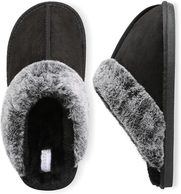 Besroad Mens Slippers Memory Foam House Slippers Warm Fuzzy Bedroom Slide House Shoes Indoor Outdoor Scuff