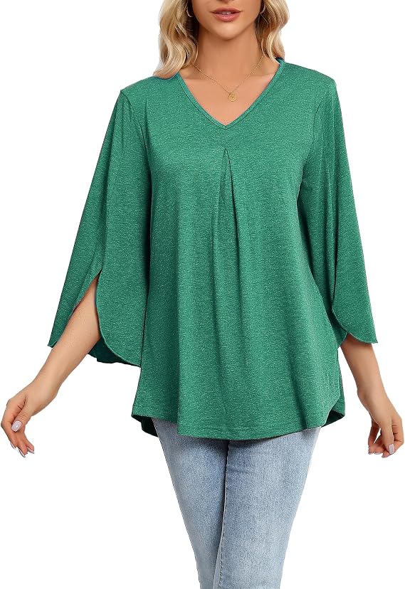 Womens 3/4 Sleeve Blouses Tops V Neck Trendy Dressy Casual Shirts