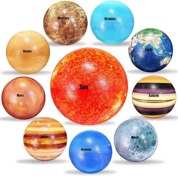 10PCS Solar System Planet Stress Balls,Stress Relief Planets Balls Educational Toys,Anti Stress Solar Educational Balls for Adults,Kids Early Study,Party Game,Birthday Gifts Prize
