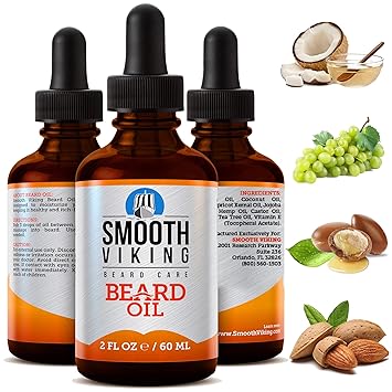 Smooth Viking Beard and Mustache Oil for Men - Argan Formula for Moisturizing, Grooming, and Soothing Dry Skin 2 Oz