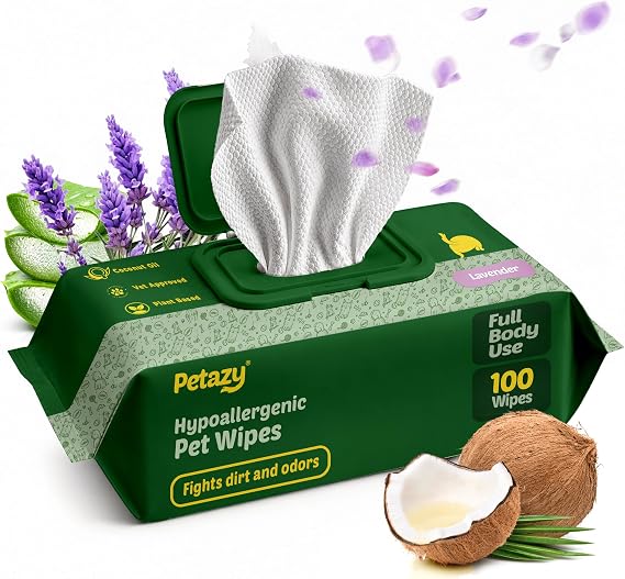Petazy Pet Wipes for Dogs & Cats - Paws, Ears & Butt Cleaning, 100 Count
