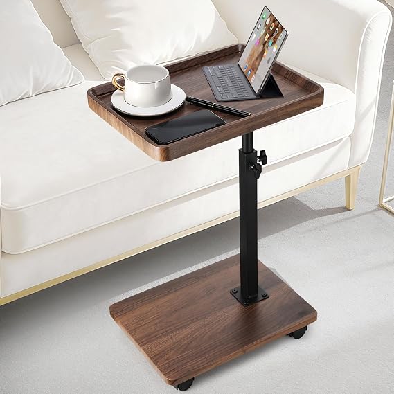 C Shaped End Table for Couch, Adjustable Height C Shaped Side Table