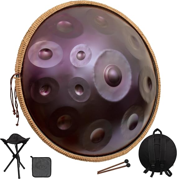Handpan Drum 22 Inch for Adults,D Minor Kurd 12 Notes - 440Hz Professional Hand Pan for Meditation, Music Therapy & Live Performances (Purple)