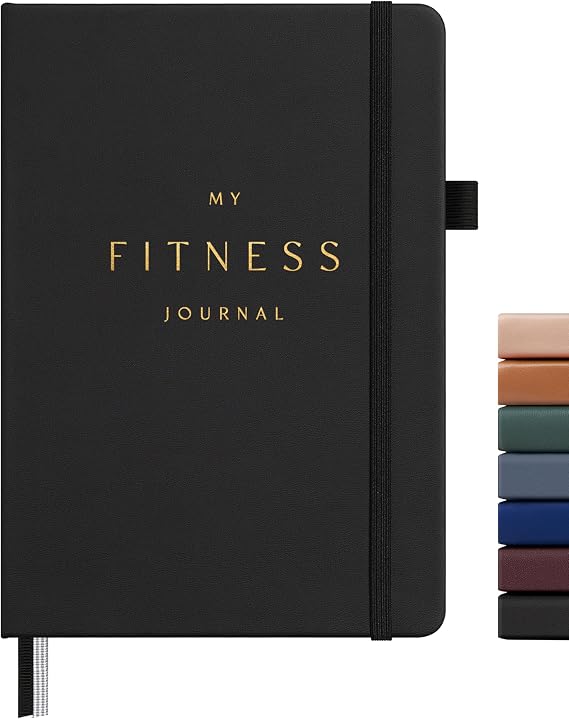 &And Per Se Workout and Food Journal Fitness Journal with Daily Diet Tracker & Gym Exercise Log Book for Men & Women Undated, A5 Size, Leather Hardcover (Black)