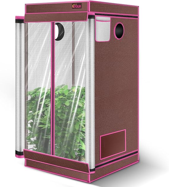 ATOUR 24"x24"x63" Grow Tent, 1680D High Reflective Mylar Hydroponic Grow Tents, Waterproof Grow Tent with Double Cleart Observation Door and Floor Tray, for Indoor Plant Growing