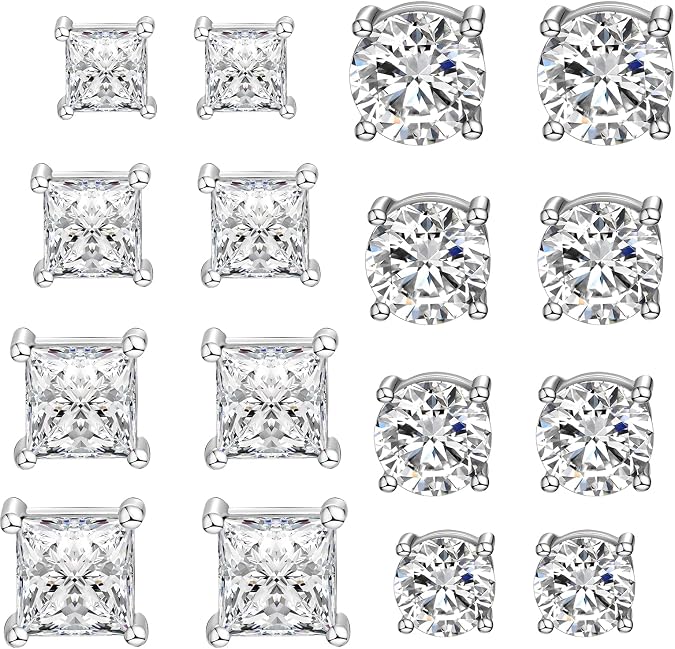 WAINIS 8 Pairs Stainless Steel Magnetic Stud Earrings for Men Women | Non-piercing Hypoallergenic Earrings 5-8mm