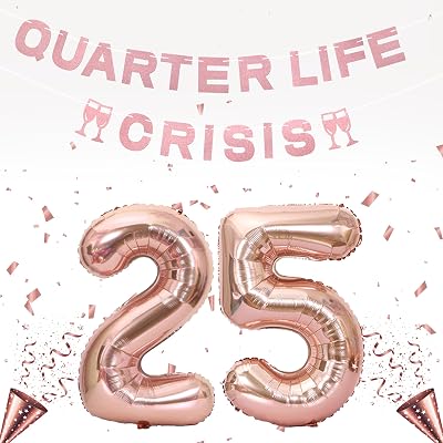 Rose Gold 25th Birthday Decoration for Women, Quarter Life Crisis Happy Birthday Banner Rose Gold 25 Party Number Balloons Give Her Cheering 25 Party Gift Girl 25th Party Supplies